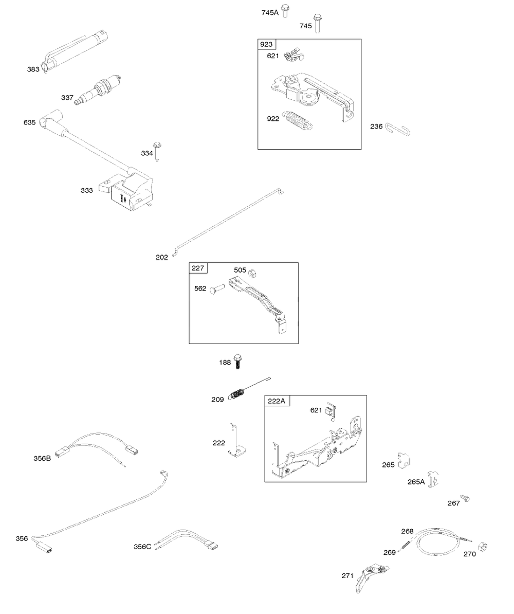 Armature, Controls, Electrical System, Governor Spring, Ignition, Spark Plug Diagram and Parts List for 93J02-0079-H1  Briggs and Stratton Engine